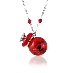 Red Round with Crown Lampwork Perfume Bottle Necklaces, with Titanium Steel Chains, Red, 23.62 inch(60cm), Capacity: 0.5ml(0.02fl. oz)