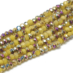 Yellow Electroplate Opaque Solid Color Glass Beads Strands, Faceted, Half Plated, Rondelle, Yellow, 2x1.5mm, Hole: 0.7mm, about 200pcs/strand, 11.81 inch