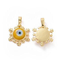 Gold Handmade Evil Eye Lampwork Pendants, with Real 18K Gold Plated Tone Brass Findings, Snowflake Charm, Gold, 15x16x4mm, Hole: 4x6.5mm