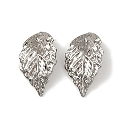 Stainless Steel Color Non-Tarnish 304 Stainless Steel Pendants, Leaf Charm, Stainless Steel Color, 17x10x1mm, Hole: 1mm