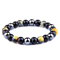 Style-01 8MM Magnetic Hematite Bracelet with Black Obsidian and Tiger Eye Stones for Energy Yoga Beads