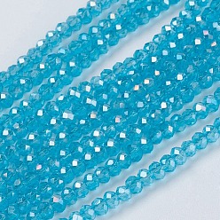 Sky Blue Electroplate Glass Beads Strands, Full Rainbow Plated, Faceted, Rondelle, Sky Blue, 3x2mm, Hole: 0.8mm, about 185~190pcs/strand, 14.9~17.3 inch(38~44cm)