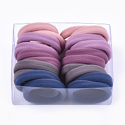 Mixed Color Girls Hair Accessories, Ponytail Holder, Elastic Hair Ties, Mixed Color, 38~40x11~12mm, 12pcs/box, box: 12.7x9.8x4.5cm