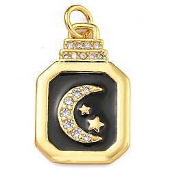 Черный Стойка металлическая латунная микропрофилированная кубическая циркония подвески, с эмалью, без кадмия и без свинца, долговечный, реальный 18 k позолоченный, Луна и звезды, чёрные, 21x13.5x2 мм, Перейти кольцо: 5x1 мм, внутренний диаметр: 3.5 мм