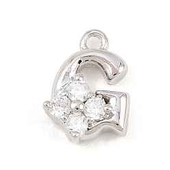 Letter G Латунные микропаве прозрачные кубические циркониевые подвески, долговечный, стойки покрытие, платина, без кадмия и без свинца, Буква G, 10.5x7.5x3.5 мм, отверстие : 1 мм