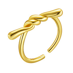 Real 18K Gold Plated SHEGRACE Adjustable 925 Sterling Silver Cuff Rings, Open Rings, Twisted Knot, Real 18K Gold Plated, US Size 5, Inner Diameter: 16mm