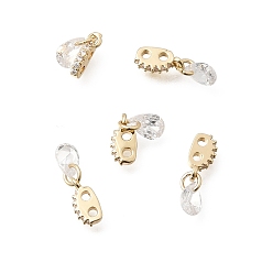 Light Gold Латунные овальные разделительные планки с петлями и прозрачной кисточкой из кубического циркония в форме капли., стойки покрытие, долговечный, без свинца и без кадмия, золотой свет, 2 мм, отверстие : 14 мм