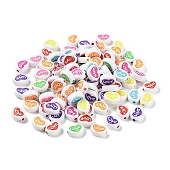 Mixed Color Opaque Acrylic Beads, Oval with LOVE Heart, Mixed Color, 9.5x12.5x4.5mm, Hole: 2mm, about 1162pcs/500g