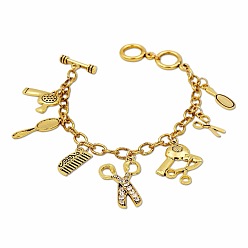 Antique Golden Vintage Alloy Hairdresser Tool Multi Charm Bracelets, with OT Clasps, Antique Golden, 9.06 inch(23cm)