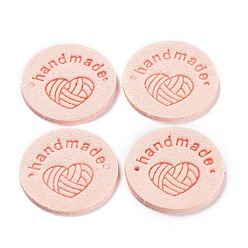 Misty Rose Microfiber Knitting Heart Label Tags, Clothing Handmade Labels, for DIY Jeans, Bags, Shoes, Hat Accessories, Flat Round, Misty Rose, 25mm