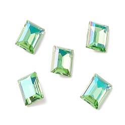 Peridot K9 Glass Rhinestone Cabochons, Pointed Back & Back Plated, Rectangle, Peridot, 14x10x5.5mm