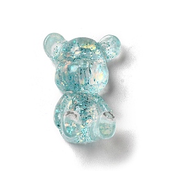 Бледно-бирюзовый Прозрачные смолы кабошоны, 3d блестящий медведь, бледные бирюзовая, 28x19x11 мм