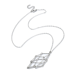 Platinum 304 Stainless Steel Macrame Pouch Empty Stone Holder for Pendant Necklaces Making, with Brass Cable Chains, Platinum, 17.95 inch(45.6cm)
