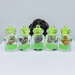 Lawn Green Luminous Glow in the Dark Glass Wishing Bottle Pendants, Conch Drifting Mini Bottle Charms, Lawn Green, 30x16mm