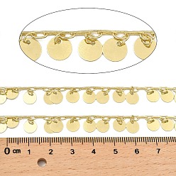 Light Gold Rack Plating Brass Chains, with Flat Round Charms, Long-Lasting Plated, Soldered, with Spool, Light Gold, 6x0.2mm, about 32.81 Feet(10m)/Roll