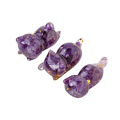Аметист Украшение для дисплея кошки из смолы, с кусочками натурального аметиста внутри статуй для украшения домашнего офиса, 60x30 мм, 3 шт / комплект