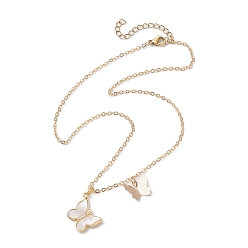 Golden Natural Shell Butterfly Pendant Necklace with Brass Cable Chains, Golden, 15.35 inch(39cm)