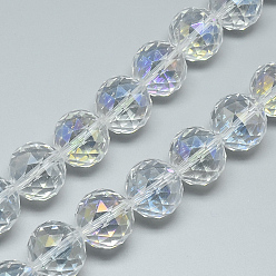 Clear Electroplate Glass Bead Strands, AB Color Plated, Faceted, Round, Clear, 13~14x13~14mm, Hole: 1.5mm, about 50pcs/strand, 26 inch