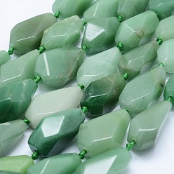 Green Aventurine Natural Green Aventurine Beads Strands, Faceted, teardrop, 26~41x12~20mm, Hole: 2mm, about 10~11pcs/strand, 15.7 inch(40cm)