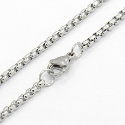 Stainless Steel Color Men's 304 Stainless Steel Box Chain Necklaces, with Lobster Claw Clasps, Stainless Steel Color, 29.5 inch(74.9cm)
