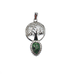 Ruby in Zoisite Natural Ruby in Zoisite Teardrop Pendants, Tree of Life Charms with Platinum Plated Metal Findings, 49x26mm