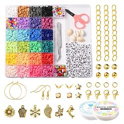 Mixed Color DIY Jewelry Set Making Kit, Inclduing Polymer Clay Disc & Acrylic Smile Face & Natural Shell & Plastic Star Beads, Snowflake & Starfish Alloy Pendants, Brass Earring Findings, Scissors, Tweezers, Mixed Color