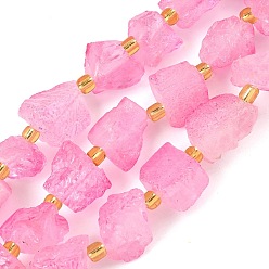 Бледно-Розовый Сырой грубый натуральный кристалл кварца, окрашенные, с бисером, самородки, розовый жемчуг, 8~18x9~15x8~11 мм, отверстие : 1.5~2 мм, около 12~13 шт / нитка, 7.48''~7.68'' (19~19.5 см)