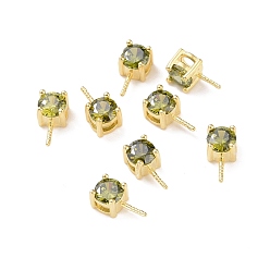 Olive 925 Sterling Silver Peg Bails, with Cubic Zirconia, Square, Golden, Olive, 9x4x4.5mm, Hole: 2.5x1.5mm, Pin: 0.6mm
