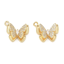 Настоящее золото 18K Рамадан и Ид Мубарак, латунные микропаве подвески с прозрачными кубическими циркониями, бабочки прелести, реальный 18 k позолоченный, 12x13.5x5.5 мм, отверстие : 1.4 мм