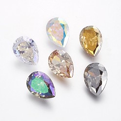 Mixed Color Electroplated Cubic Zirconia Pointed Back Cabochons, teardrop, Faceted, Mixed Color, 14x10x6mm