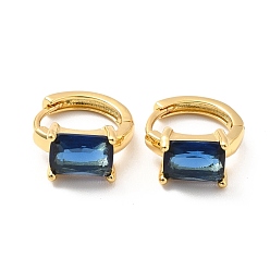 Medium Blue Rectangle Cubic Zirconia Hoop Earrings, Real 18K Gold Plated Brass Jewelry for Women, Lead Free & Cadmium Free & Nickel Free, Medium Blue, 11.5x14x6mm, Pin: 0.7mm