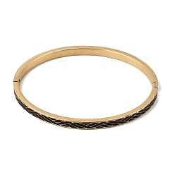 Black 304 Stainless Steel Enamel Hinged Cuff Bangles for Women, Ion Plating(IP), Real 18K Gold Plated, Black, Inner Diameter: 1.97x2.36 inch(5x6cm)