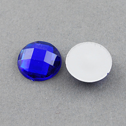 Bleu Cabochons en strass acrylique, dos plat, facette, demi-tour, bleu, 20x6mm