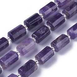Amethyst Natural Amethyst Beads Strands, Faceted, Column, 15.5~17x9.5~10mm, Hole: 1.2mm, about 21pcs/strand, 15.3 inch(39cm)