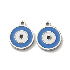 Steel Blue 304 Stainless Steel Charms, with Enamel, Evil Eye Charms, Stainless Steel Color, Steel Blue, 10x8x1mm, Hole: 1mm