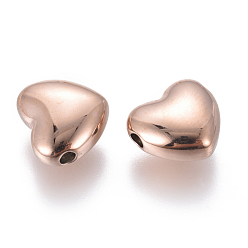 Rose Gold Ion Plating(IP) 304 Stainless Steel Beads, Heart, Rose Gold, 9x10x4.5mm, Hole: 1.5mm