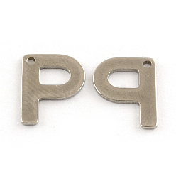 Letter P 201 Stainless Steel Letter Charms, Letter.P, 11x5.5~12x0.5mm, Hole: 1mm
