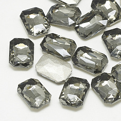 Black Diamond Pointed Back Glass Rhinestone Cabochons, Faceted, Rectangle Octagon, Black Diamond, 10x8x3.5mm