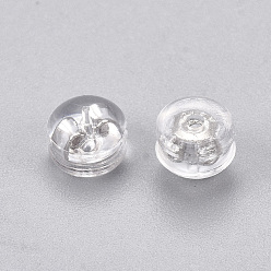 Real Platinum Plated Silicone Ear Nuts, Earring Backs, with Brass Findings, Half Round, Nickel Free, Real Platinum Plated, 5x3.5mm, Hole: 0.5mm