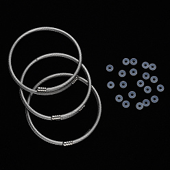Stainless Steel Color Adjustable 304 Stainless Steel Bangle Making, with Brass Cord Ends & Rubber O Rings, Stainless Steel Color, 3mm, Inner Diameter: 2-1/4 inch(5.6cm), about Bangle 10pcs, Rubber O Rings: 20pcs