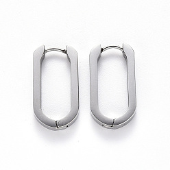 Stainless Steel Color 304 Stainless Steel Huggie Hoop Earrings, Oval, Stainless Steel Color, 21x12x3mm, Pin: 1mm