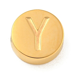 Letter Y Ионное покрытие (ip) 304 шарики из нержавеющей стали, плоские круглые с буквы, золотые, Письмо Y, 8x3 мм, отверстие : 1.6 мм