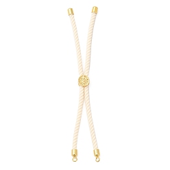 Antique White Twisted Nylon Cord Silder Bracelets, Link Bracelet Making for Connector Charm, with Long-Lasting Plated Golden Brass Cord End & Alloy Tree of Life, Antique White, 8-3/4~8-7/8 inch(22.2~22.6cm), Hole: 2mm
