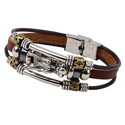 Couleur Mélangete Dragon head cordon en cuir bracelets multi-brins, avec les accessoires en alliage, couleur mixte, 60mm, 150~200mm
