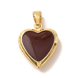 Коричневый Латунь эмаль Locket подвески, сердце прелести, золотые, коричневые, 21x17x4.5 мм, отверстие : 5.5~6x4 мм, Внутренние размеры: 10x9 mm
