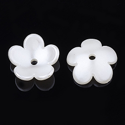 Creamy White 4-Petal ABS Plastic Imitation Pearl Bead Caps, Flower, Creamy White, 17.5x18x6mm, Hole: 2mm