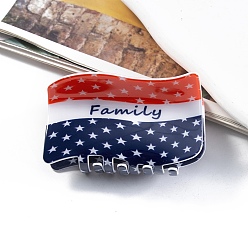 Dark Blue Independence Day PVC Plastic Claw Hair Clips, for Women Girls, Flag with Word Family, Dark Blue, 46x76x46mm