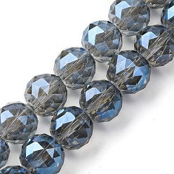 Стально-синий Прозрачные стеклянные бусины гальваническим пряди, круглые, граненые, стальной синий, 14x13 мм, отверстие : 1.8 мм, около 28 шт / нитка, 14.57 дюйм (37 см)