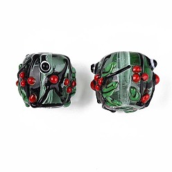 Темный Морско-зеленый Ручной работы ухабистым Шарики Lampwork, бочка, ветка и глаз, темно-зеленый, 16~17.5x16.5~20.5 мм, отверстие : 1.8~3.8 мм
