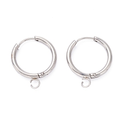 Stainless Steel Color 201 Stainless Steel Huggie Hoop Earring Findings, with Horizontal Loop and 316 Surgical Stainless Steel Pin, Stainless Steel Color, 22x18x3mm, Hole: 2.5mm, Pin: 1mm